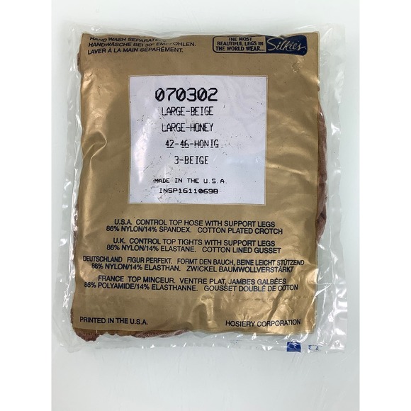 Vintage Silkies Control Top Hose with support Leg Beige size large NEW - Picture 2 of 2